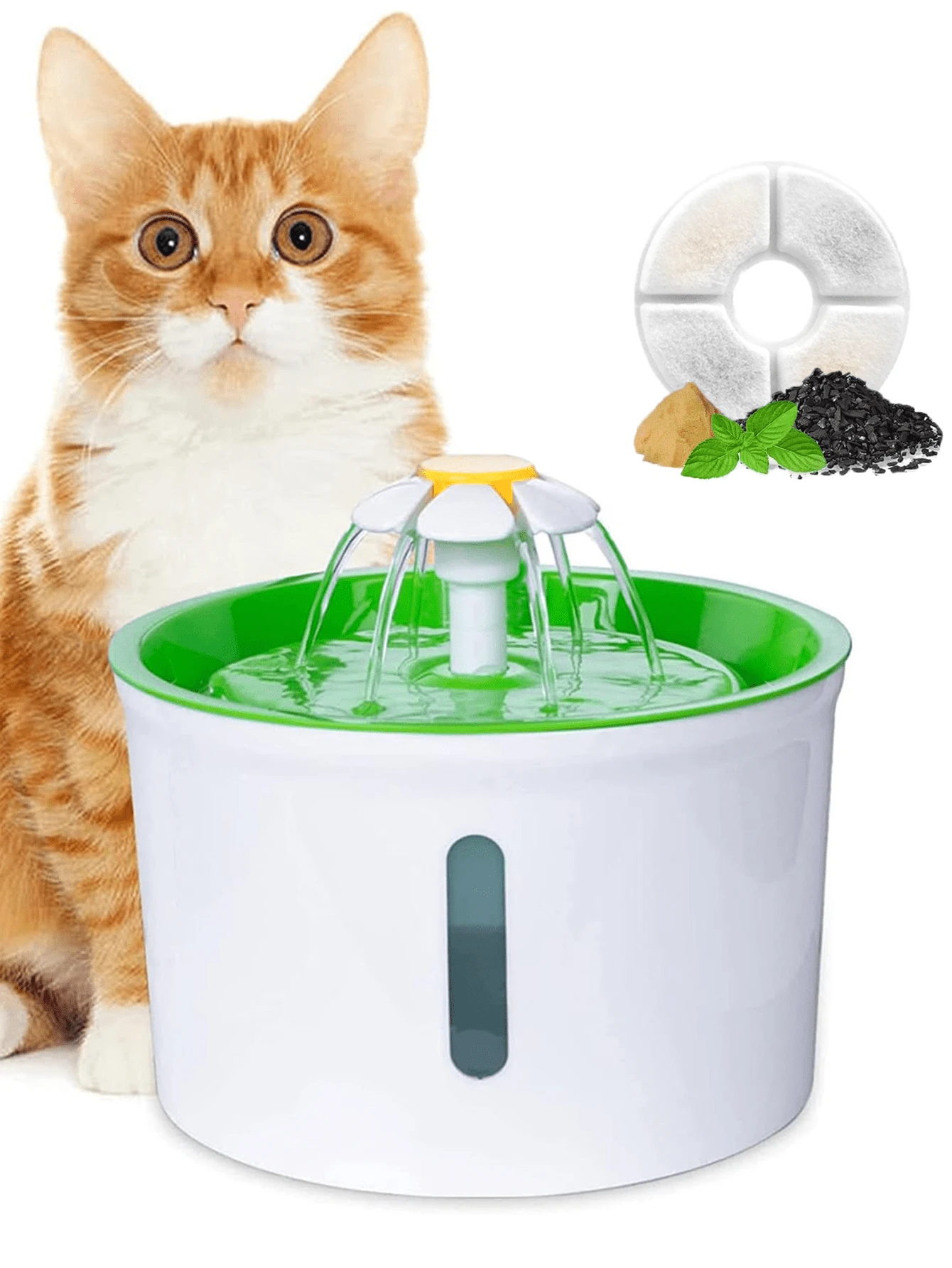 1.6升/54盎司自动宠物饮水机，运行安静，包含1个滤芯，水位指示器，易于清洁，适合多宠物家庭 - 1.6升 - 查看 1