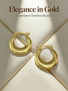 女士粗款金圈耳环 14k镀金不锈钢厚圈耳环 精致可爱低过敏耳环 简约首饰 - 彩色 - 查看 3