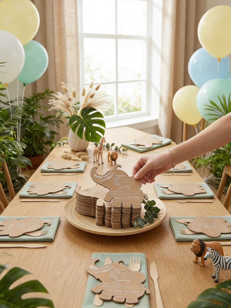 4/8pcs Gender Reveal Blessing Cards, Handwritten Kraft Paper Elephant Game Cards, Party Prediction Cards, New Party Prediction Cards, Party Booking Suggestion Cards, Party Supplies - Multicolor - View 1