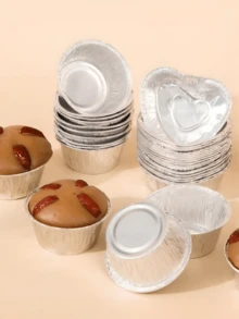 50/100pcs Disposable Aluminum Foil Tart Cups, Household Aluminum Foil Containers Suitable For Baking Eggs And Oysters, Cake Molds, Air Fryer Aluminum Foil Containers, Suitable For Kitchen, Restaurant, School And Bakery. - Multicolor - View 4