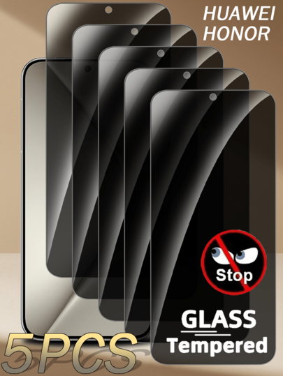 5-Pack Full Coverage Privacy Tempered Glass Screen Protector For Huawei And Honor, Anti-Scratch Anti-Peeping Protective Film, Easy Installation No Bubbles Easy Cleaning Durable Tempered Glass