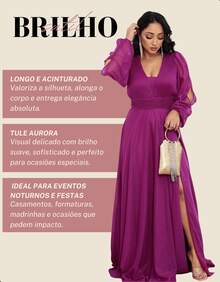 Elegant Long Tulle Dress With Open Sleeves And V-Neck, Perfect For Parties, Weddings, And Bridesmaids. - 玫瑰紅 - 查看 3