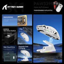 ATTACK SHARK X1 Wireless Gaming Mouse With RGB Charging Dock, PAW3395 PRO Sensor Up To 40K DPI,53g Ultra Light Tri-Mode Computer Mice,1KHz Polling Rate 5 Programmable Buttons For WIN/ - Multicolor - View 5
