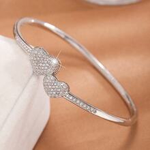 1件装18K镀金铜手链，镶嵌锆石，简约设计，高端日常女士饰品 - 愛心 - 查看 5