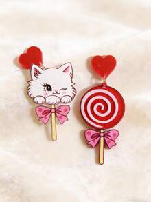 Pink Snail 手工串珠耳环，可爱卡通卡哇伊风格耳环，时尚配饰 - 棒棒糖造型，动物情侣亚克力树脂水滴耳环，适合女性和女孩，夏季冬季假日海滩派对礼物，情人节情侣礼物 - 棒棒糖 - 查看 2