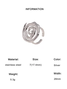 1枚简约独特镀层不锈钢螺旋条纹几何开口戒指，适合女性日常、派对和约会佩戴。 - 彩色 - 查看 8