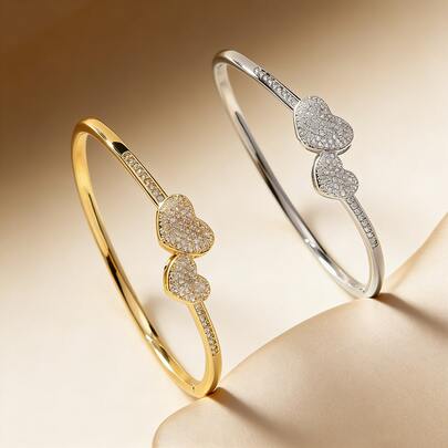 1件装18K镀金铜手链，镶嵌锆石，简约设计，高端日常女士饰品