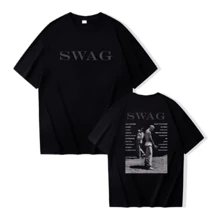 Bieber SWAG 2025 Justin Album Women T-Shirt 2 Sided O-Neck Short Sleeve Shirts Fans Gift Women Clothes - màu đen - Xem 1