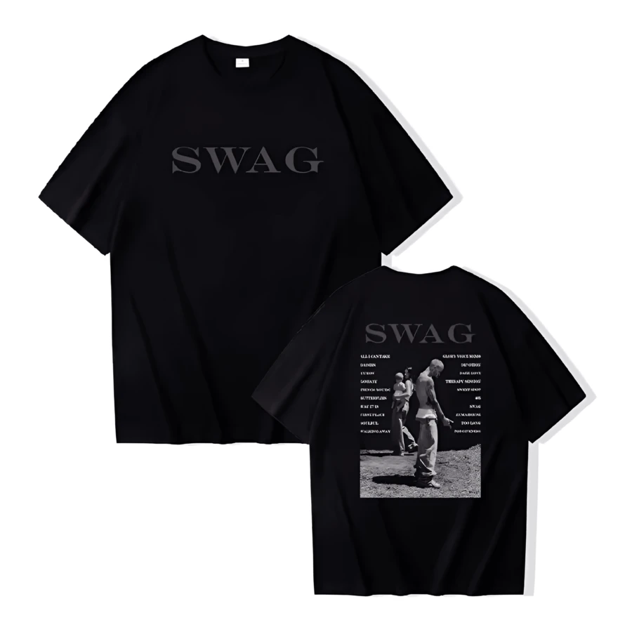 Bieber SWAG 2025 Justin Album Women T-Shirt 2 Sided O-Neck Short Sleeve Shirts Fans Gift Women Clothes - màu đen - Xem 1
