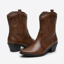 Women's Texan Boot Country Western Style Exclusive Model With Embroidered Detail Immediate Shipping - Rỉ Nâu - Xem 2
