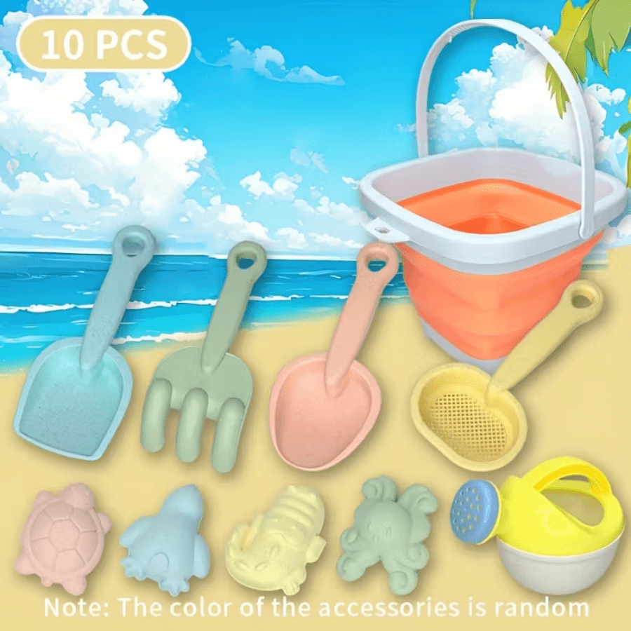 1/3/10pcs Kids Beach Bucket Set, Includes Shovel, Rake, Water Bottle, Molds, Beach Bucket, Suitable For Beach, Pool, Sand Play, Parent-Child Interaction, Holiday & Birthday Party Gift (Accessory Colors Random) - Multicolor - View 12
