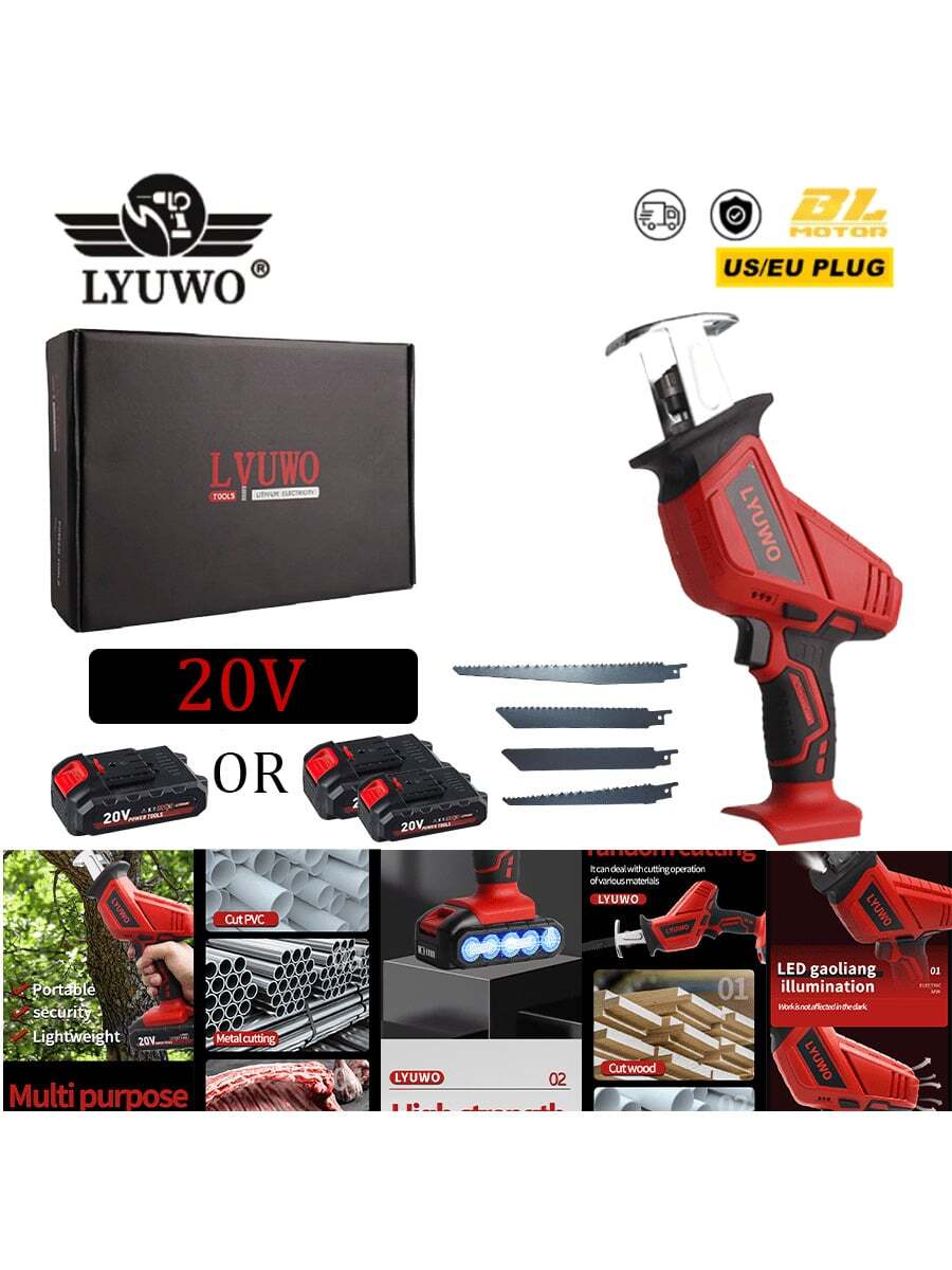 LYUWO锂电池工具，军用锯，往复锯，手锯，可充电锂电池通用锯，小型家用电锯。可切割木材、金属、塑料，修剪树枝，便于携带，采用合金钢链条材质，非常耐磨，配备大容量锂电池和2套锯片。 - 酒紅色 - 查看 1