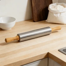 1pc Stainless Steel Rolling Pin - Heavy Duty Classic Pasta Dough Roller For Pasta, Pizza, Cookies And Pastries - Silver - View 3