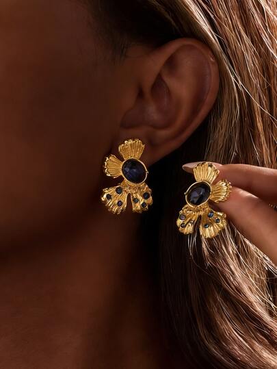 一对复古仿宝石花朵耳钉，女士波西米亚风花朵耳环，适合婚礼、派对、度假、音乐节、斋月、周年纪念日、母亲节、情人节、圣诞节等场合——优雅的节日礼物
