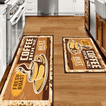 1 pièce Tapis imprimé thème café, tapis en fausse laine - Très absorbant, facile à nettoyer, convient pour la décoration de la maison, le style campagnard, l'entrée, l'intérieur, la chambre, la cuisine, la salle à manger, le petit bureau/bureau à domicile, l'évier, la buanderie, le paillasson, le tapis de cuisine, tapis antidérapant
