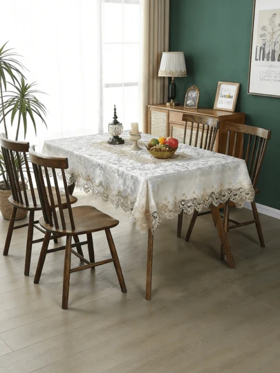 HXARTMIS 1 PC Beige Rectangular Tablecloth, Made With Embroidered Lace And Jacquard Craft, Which Can Effectively Protect The Tabletop. Tablecloth, Tablecloth, Birthday, White Tablecloth, Baptism, Pink Tablecloth, Stain-Resistant Tablecloth, Furniture Doilies, Living Room Rug, Plastic Kitchen Tablecloth, Round Tablecloth, Square Tablecloth