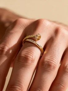 Men's Minimalist Gold-Tone Twisted Ring With Sparkling Cubic Zirconia - Gold - View 2