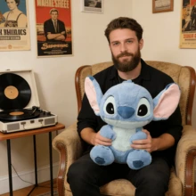 17.71英寸/45厘米可爱史迪奇毛绒玩偶，动漫史迪奇填充玩偶，柔软装饰，卡哇伊抱枕，礼物 - 藍色-M - 查看 2