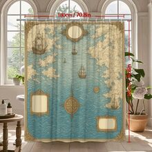 Nautical Vintage Shower Curtain With  And Design - White - View 3