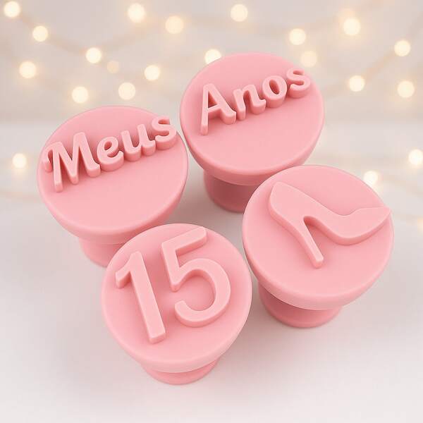 Kit Carimbos para Brigadeiro Docinho 15 Anos Debutante com 4 peças