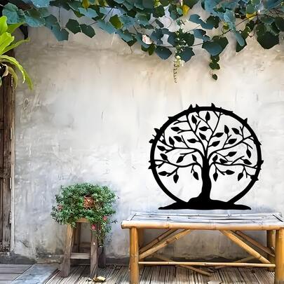1 pieza Árbol de la vida que representa un paisaje natural, decoración colgante de árbol de pino de arte de hierro, estética minimalista, estilo rústico, decoración del hogar, impresionante arte de pared para la sala de estar, el dormitorio, la oficina