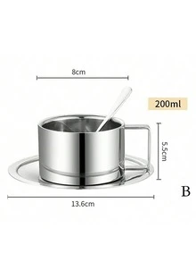 三件套咖啡杯套装，米兰咖啡杯套装，咖啡杯碟勺，马克杯，咖啡杯，高品质不锈钢材质，意式浓缩咖啡杯，手冲咖啡杯 - 銀色 - 查看 11