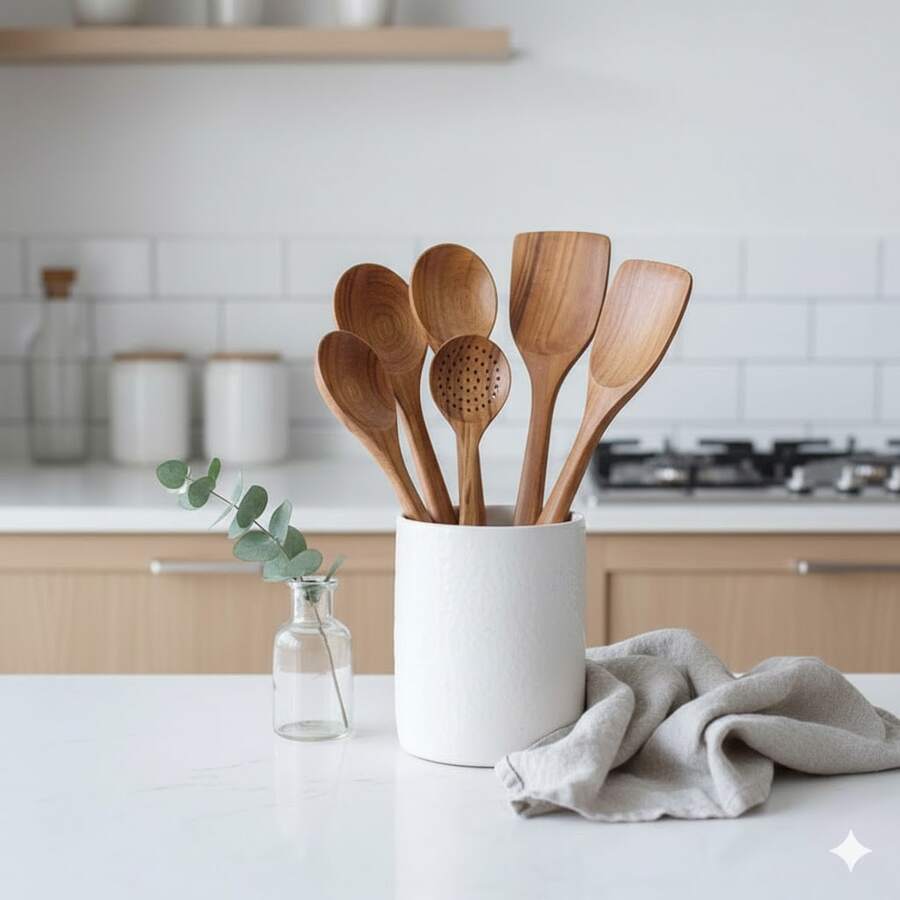 Classic 5-Piece Hardwood Kitchen Utensil Set | The Essential Collection For Every Cook - Brown - View 1