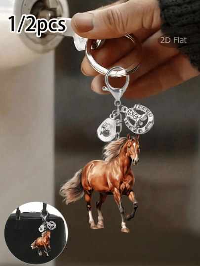 Elegant Horse Pendant, Acrylic Keychain - Perfect Gift For Equestrian Enthusiasts - Backpack Pendant, Paired With Western Cowboy Hat And Vintage Silver Horseshoe Accessories, 2D Car Key Everyday Multifunctional Decoration
