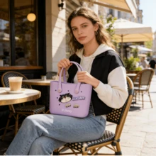 Miniso Disney Cartoon Lucifer Lunch Box Tote Bag, Cute Handbag, Large Capacity Beach Mesh Bag, Storage Pouch - Purple - View 5