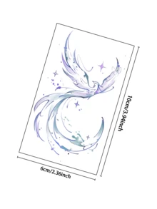 1张梦幻水彩凤凰临时纹身贴纸，尺寸为3.94*2.36英寸，饰以星星和新月元素，动感梦幻，适用于手臂、肩膀、腰部等身体部位，是节日、聚会、派对、送礼、惊喜的理想之选。防水防汗，持久耐用，易于粘贴和去除。 - 淺粉色 - 查看 6