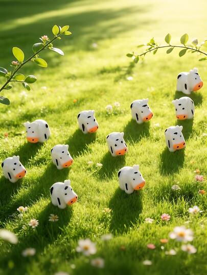 20pcs Mini Cow Figurines, Cute Cow Animal Mini Sculptures Decor, Cow Cake Toppers, Mini Resin Cow Statues, Fairy Garden Micro Landscape DIY Craft, Resin Garden Moss Landscape Decorations, Suitable For Cake Decorating, Home Garden Party Decor