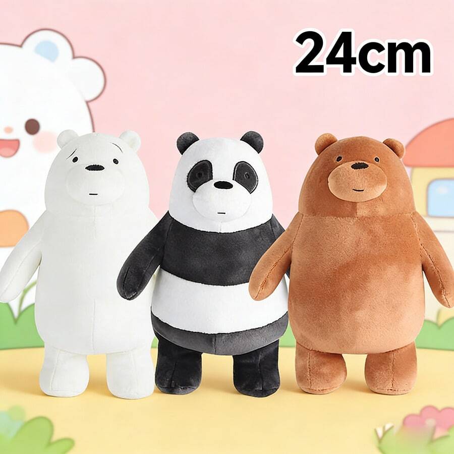 WE BARE BEARS 官方 24cm 立式毛絨玩具，灰色熊、熊貓、北極熊，柔軟毛絨動物，可愛卡通娃娃，兒童禮物，男孩 & 女孩生日聖誕派對裝飾毛絨娃娃系列