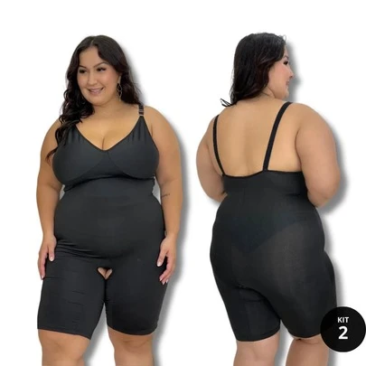 KIT 2 Macaquinho Modelador Plus Size com Abertura Higiênica Alta Compressão Confortável e Discreto