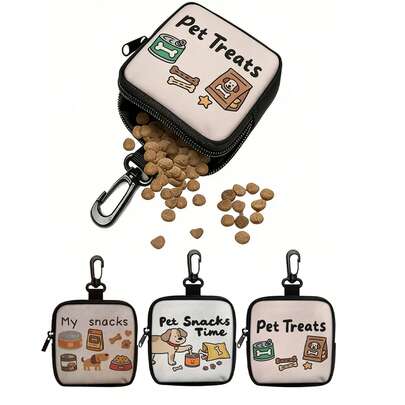 1 pieza Bolsa para premios con estampado de perro con gancho y cremallera - Juego de entrenamiento para mascotas, adecuado para el entrenamiento de cachorros, almacenamiento de alimentos para perros y paseos al aire libre, material de poliéster, lindo estampado de perro, opción ideal para los dueños de perros, bolsa para premios de perro, esencial para pasear a los perros | Patrón de perro juguetón |