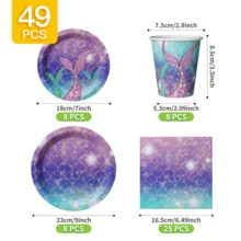 1 Set Iridescent Fish Scale Disposable Plates, Napkins And Cups, Serves 8 Guests, Suitable For Birthday, Wedding, Party, Family Picnic - Multicolor - View 2