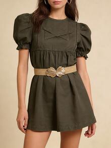 1条女士草编腰带，波西米亚风度假风贝壳扣弹力草编腰带，可搭配半身裙、裤子、晚礼服，适合派对、节日、海滩度假、生日等场合。 - 米色 - 查看 2