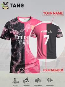 Customized La Liga Men's Football Jersey, Comfortable Round Neck Sports Sweatshirt, Suitable For Football Training, Casual Wear, And Gift - Rose Red - View 2