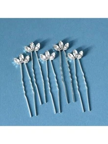 5pcs Women's Handmade Silver Glass Rhinestone Leaf Hair Clips, Bridal Wedding Party Accessories Valentine's Day Accessories - Silver - View 2