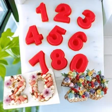 1pc 3D Large Silicone Cake Mold With Numbers, 0-9, Birthday & Anniversary Cake Pan For Baking - Red - View 1