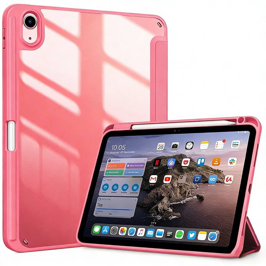 Full Body Protective Case With Stand & Pencil Holder For Tablet, Features Smart Flip To Wake/Sleep, Two Viewing Angles, Anti-Drop & Anti-Scratch - Watermelon Red - View 1