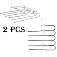 2 Pcs Space Saving Multipurpose Hangers, Plastic Wardrobe Storage Rack, Multifunctional Non-Slip Wardrobe Pants Rack, Portable Foldable Hanger, S-Shaped Pants Rack, Wardrobe Hanger Storage Rack With Hooks For Pants And Leggings, Antique Style For Wardrobe Storage, Travel Essential - Silver - View 1