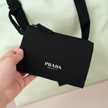 Prada 绿色手提袋配可拆卸黑色小袋，化妆包，涂层帆布化妆品收纳套装，旅行化妆包双件套 - 黑綠 - 查看 5
