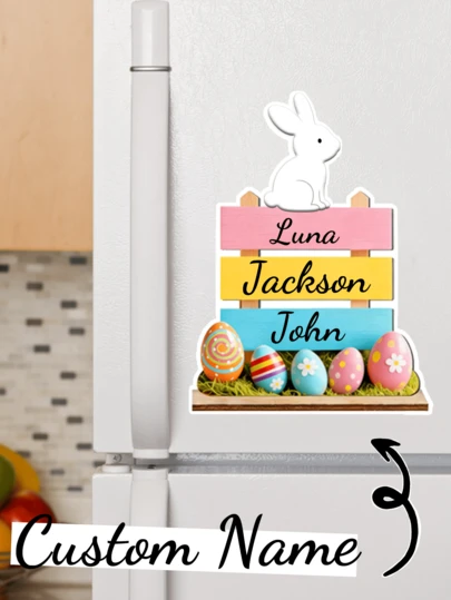 Customized Easter Fence Rabbit Text Acrylic Refrigerator Magnet, Personalized Fridge Magnet, Valentine's Day Gift, Birthday Gift, Anniversary Gift, Couple Gift, Home Decor, Souvenir, Cute, High Quality, Birthday Gift, Wedding Anniversary Memento