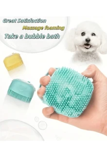 Pet Bathing Massage Brush, Shampoo Brush, Soft Dog Cat Grooming Cleaning, Built-In Shower Gel Dispenser Massage Shower Brush, Dual Function Massage Comb And Cleaning Tool, Ergonomic Handle, Detachable Head, Wet & Dry Use, Massage Silicone Bathing Brush With Shampoo Storage Space - Silicone, Material, Convenient Shower Brush, Can Be Opened To Squeeze In Shower Gel - Multicolor - View 2