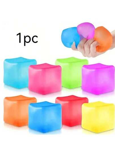 Stress Relief Cube - A Handheld Desktop Toy, Effectively Relieves Anxiety. Made Of Super Elastic Squeezable Material, Maintains Cubic Shape. Suitable As Classroom Rewards, Party Favors, And Holiday Gifts! (Random Color)