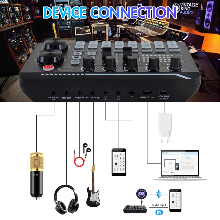 Upgraded F998 Sound Card Kit, Podcast Microphone Bundle, Condenser Mic With Live Sound Card Kit, Podcast Equipment Bundle With Voice Changer And Mixer Functions For PC Smartphone Studio Recording & Broadcasting - 金色麥克風+F998音效卡 - 查看 10