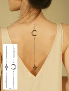 4张防水仿真纹身贴纸，太阳、月亮、星星图案，持久逼真，适用于背部、音乐节、派对、舞会等场合，可用于手臂、背部、颈部和腰部等部位。 - 黑色 - 查看 3