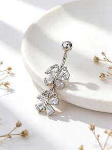 1pc Cute Luxury Zirconia Butterfly Navel Ring, Women's Body Piercing Jewelry, Suitable For Daily Wear, Beach, Party - Butterfly - View 3