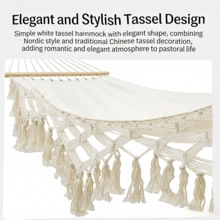 New Style Hammock With Tassels, Suitable For Outdoor Camping, Made Of Thick Canvas, Double Leisure Swing, Anti-Tipping Camping Chair. - White - View 6