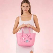 Barbie Large Capacity Tote Bag, Cute Sunshine Glitter Series Beach Bag, Kawaii Picnic Handbag, EVA Perforated Lunch Bag, Gift - Pink - View 2